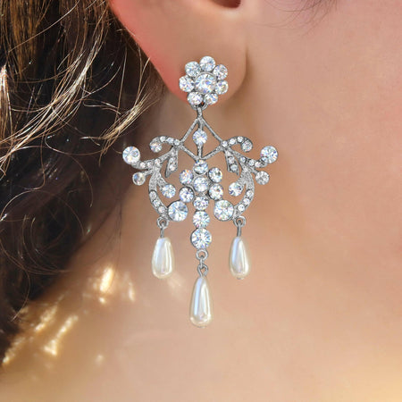 Pearl and Crystal Chandelier Earrings.