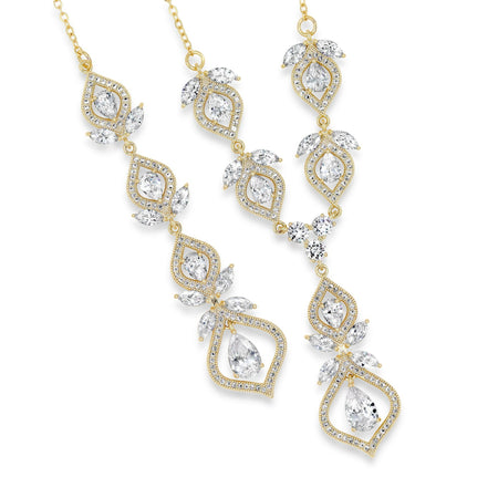 Gold Crystal Bridal Necklace with Backdrop